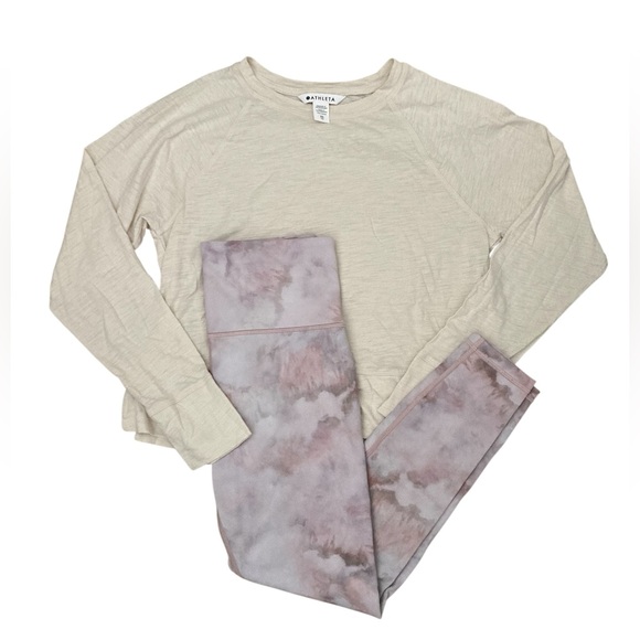 Athleta Tops - ATHLETA BUNDLE Cream Long Sleeve Slub Crop Top & Elation Snow Dye 7/8 Legging XS